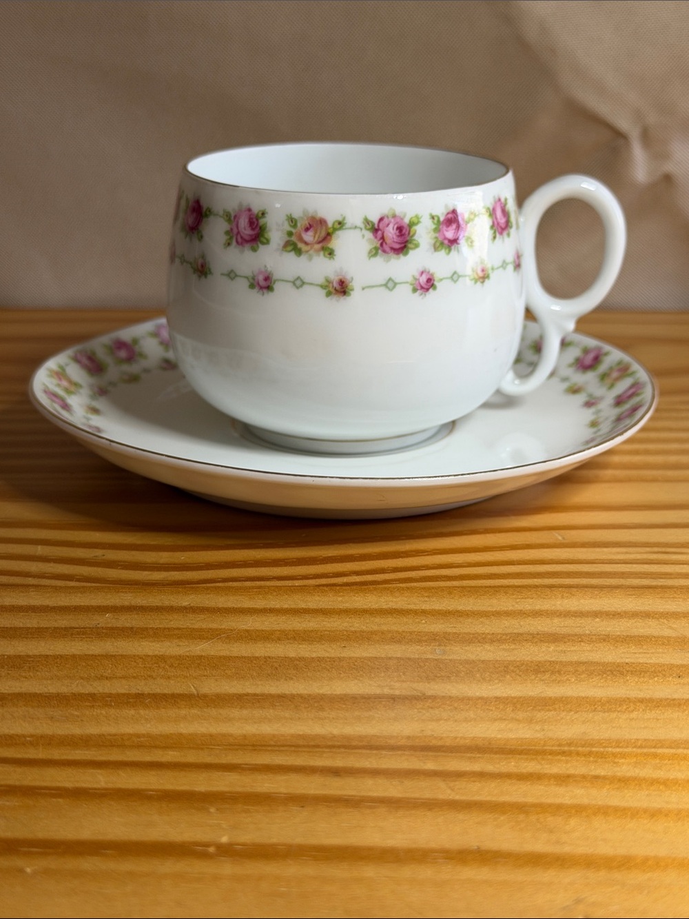 Antique PK Silesia Vintage Rose Teacup & Saucer Set Germany 1914